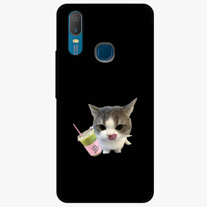 Matcha Cat Style Glass Case showing flat back view with cute matcha themed cat artwork and glossy glass finish.