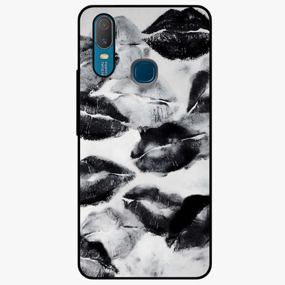 Midnight Kiss Marks Glass Case showing flat back view with lipstick kiss mark artwork and glossy glass finish.