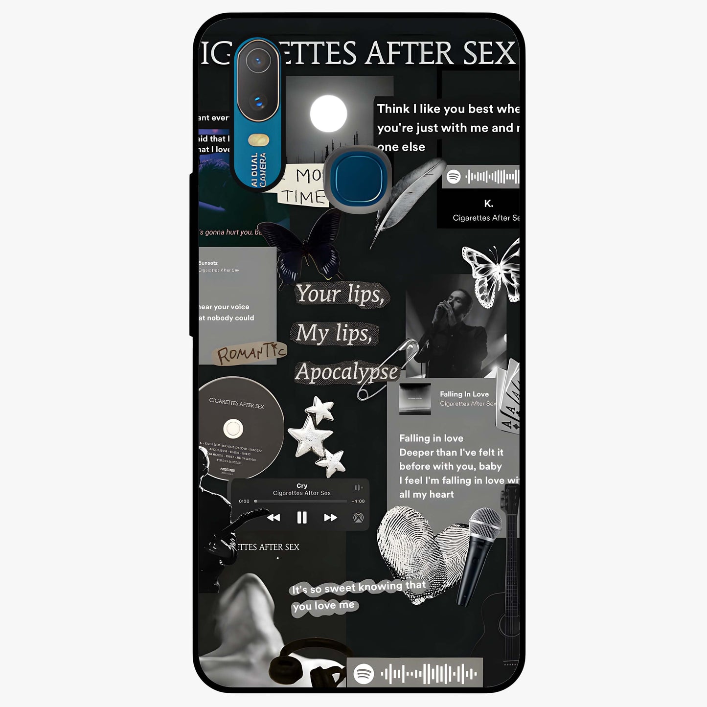 Midnight Love Echo Glass Case showing flat back view with romantic midnight themed artwork and glossy glass finish.
