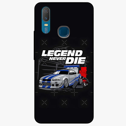 Midnight Racing Legacy Glass Case showing flat back view with sleek racing inspired artwork and glossy glass finish.