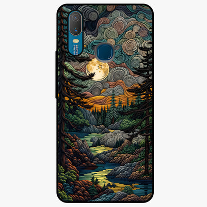 Moonlight Forest Dream Glass Case showing flat back view with mystical forest moonlight artwork and glossy glass finish.