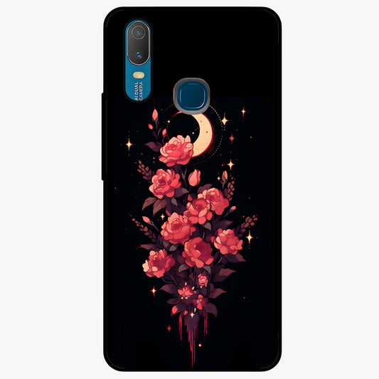 Moonlit Floral Elegance Glass Case showing flat back view with elegant floral artwork under moonlit tones and glossy glass finish.