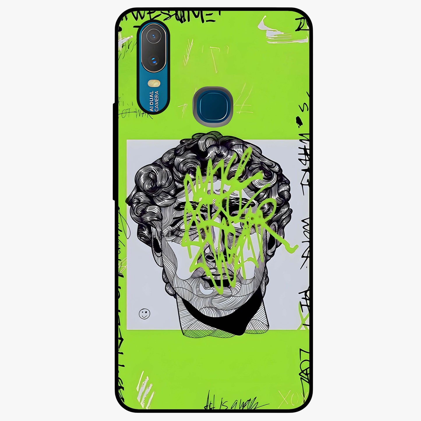 Neo Graffiti Rebellion Glass Case showing flat back view with vibrant graffiti artwork and glossy glass finish.