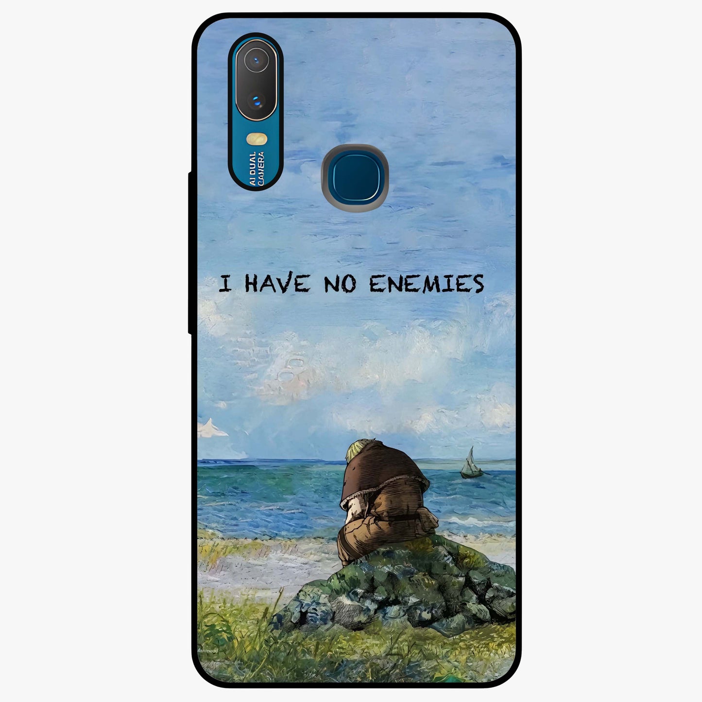 Peace Beyond War Glass Case showing flat back view with symbolic peace themed artwork and glossy glass finish.