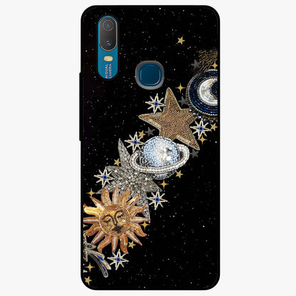 Pearls Universe Object Glass Case showing flat back view with pearl inspired cosmic artwork and glossy glass finish.