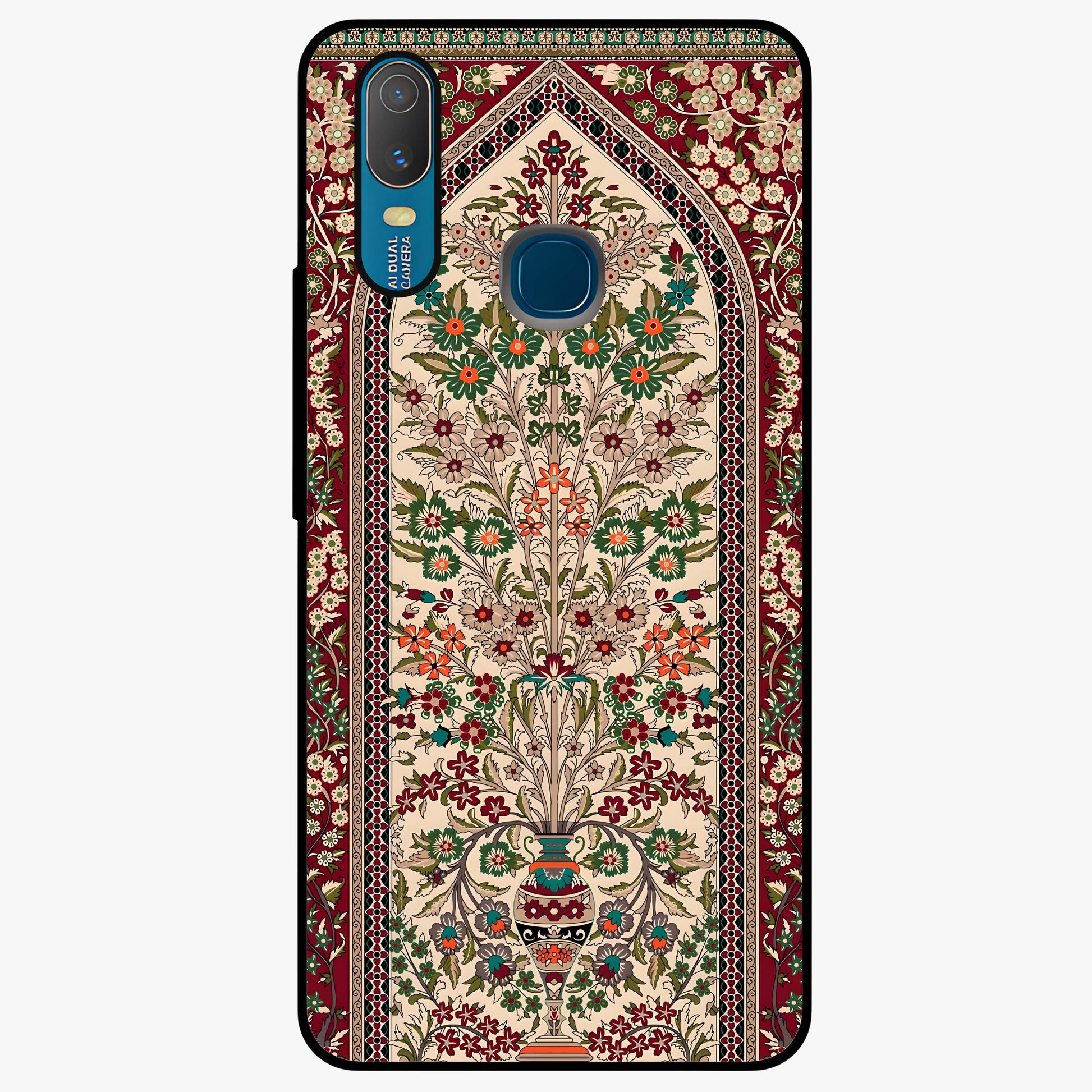 Persian Inspired Glass Case showing flat back view with ornate Persian style pattern artwork and glossy glass finish.