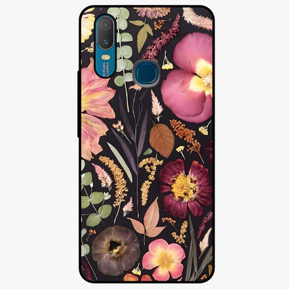 Petal Dream Tapestry Glass Case showing flat back view with intricate floral tapestry artwork and glossy glass finish.