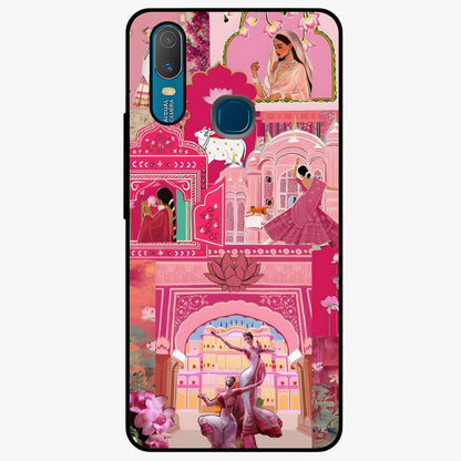 Pink Palace Muse Glass Case showing flat back view with elegant palace inspired artwork and glossy glass finish.