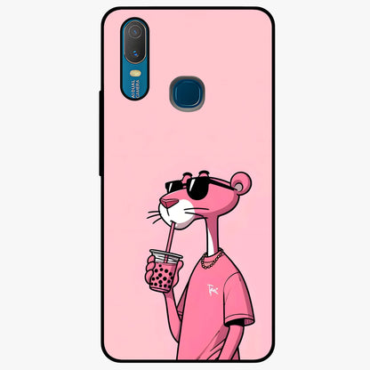 Pink Panther Glass Case showing flat back view with iconic pink panther artwork and glossy glass finish.