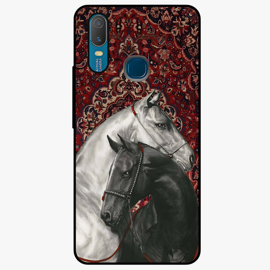 Regal Stallion Tapestry Glass Case showing flat back view with majestic horse tapestry artwork and glossy glass finish.