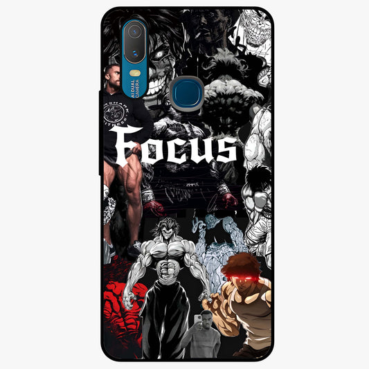 Relentless Power Focus Glass Case showing flat back view with motivational typography artwork and glossy glass finish.