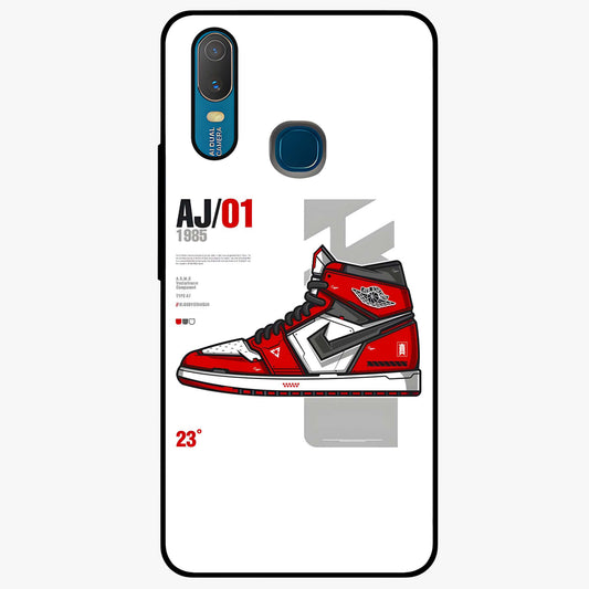 Retro Sneaker Blueprint Glass Case showing flat back view with sneaker blueprint style artwork and glossy glass finish.