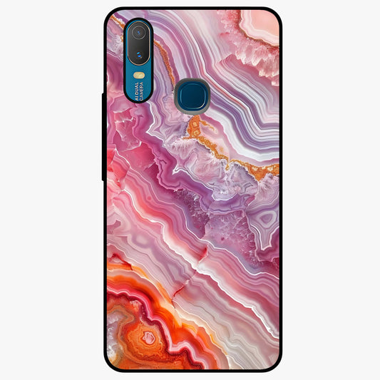 Rose Quartz Marble Glass Case showing flat back view with pink marble quartz texture artwork and glossy glass finish.