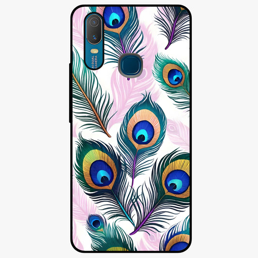 Royal Peacock Feathers Glass Case showing flat back view with colorful peacock feather artwork and glossy glass finish.