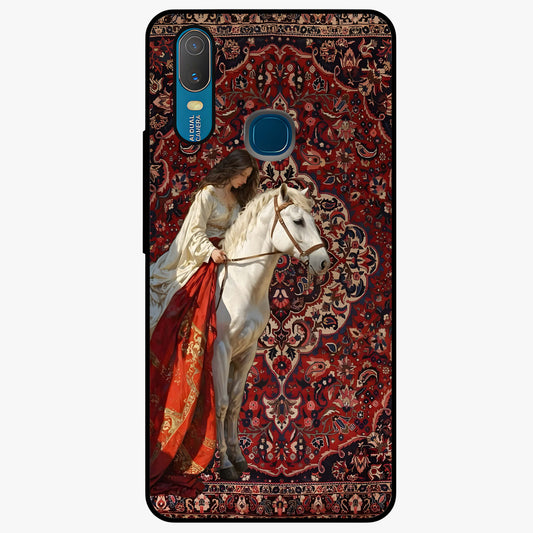 Royal Rider Tapestry Glass Case showing flat back view with majestic horse rider tapestry artwork and glossy glass finish.