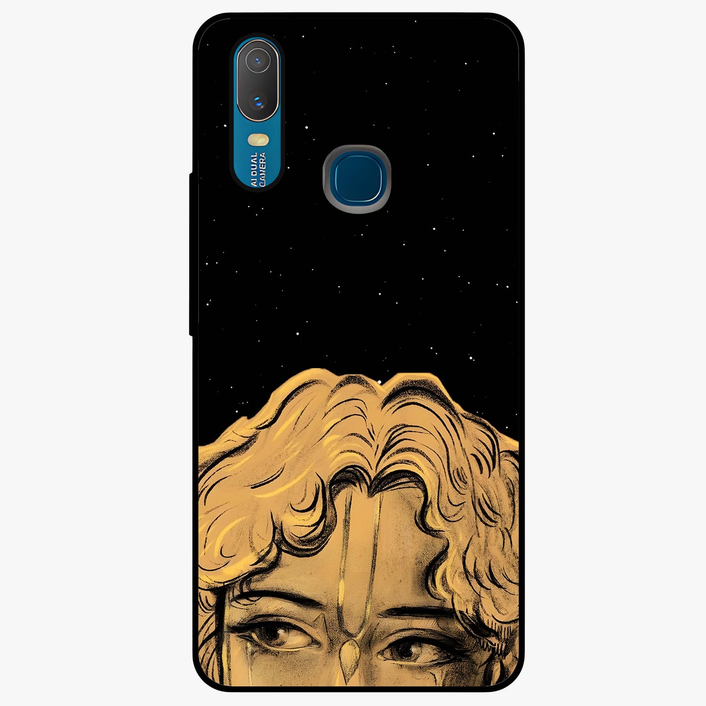 Shri Krishna Art Glass Case showing flat back view with devotional Krishna artwork and glossy glass finish.