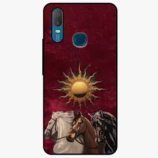 Solar Riders Glass Case showing flat back view with dynamic rider themed artwork and glossy glass finish.