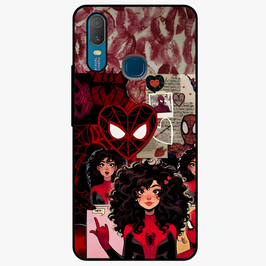 Spider Love Story Glass Case showing flat back view with romantic superhero themed artwork and glossy glass finish.