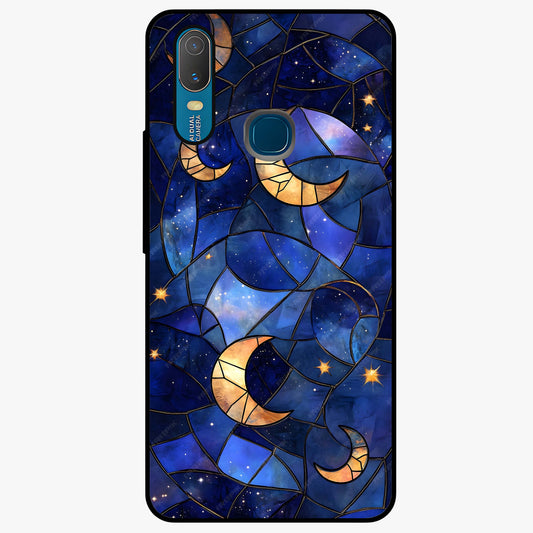 Starlit Sky Tapestry Glass Case showing flat back view with decorative starry sky tapestry artwork and glossy glass finish.