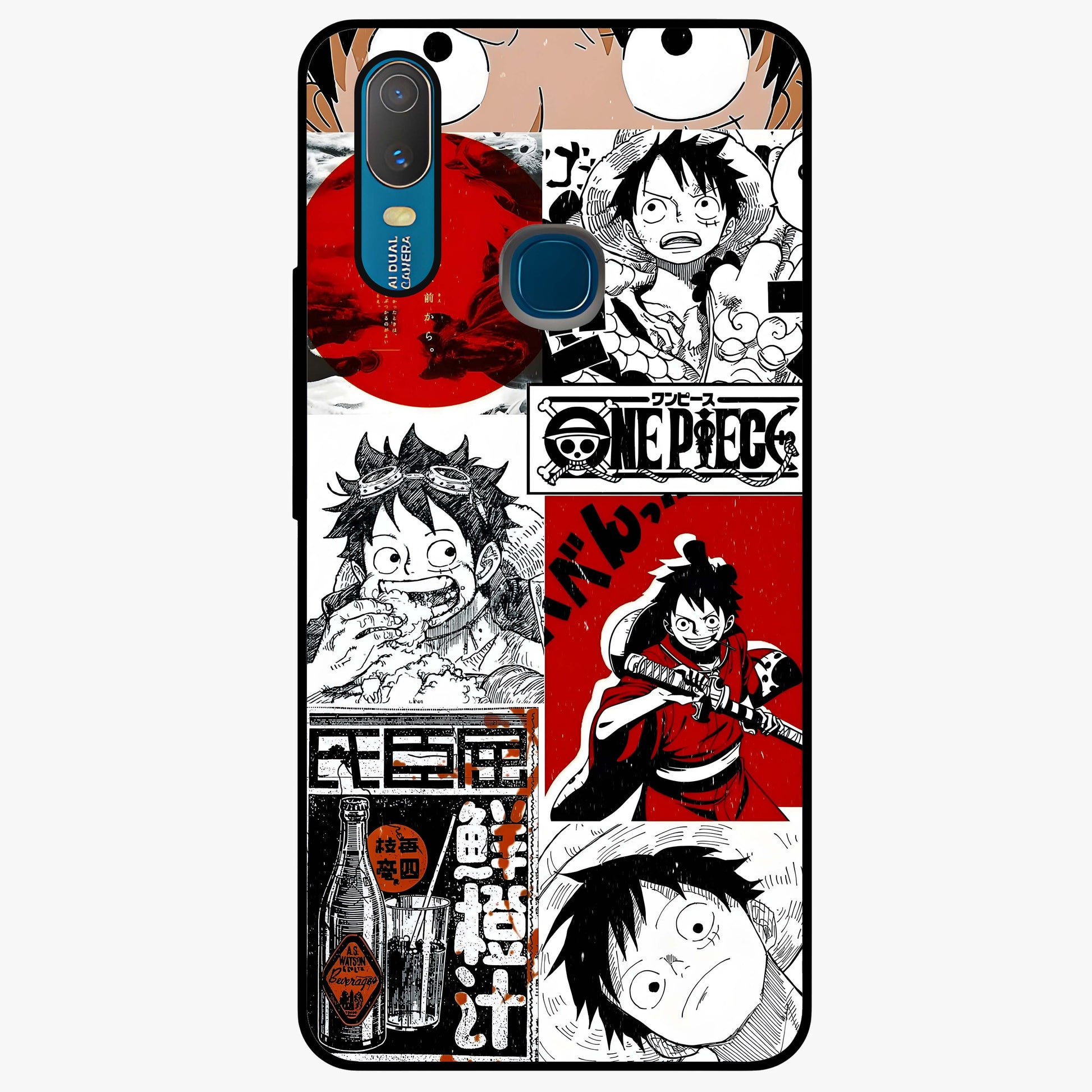 Strawhat Chaos Panels Glass Case showing flat back view with anime inspired chaos panel artwork and glossy glass finish.