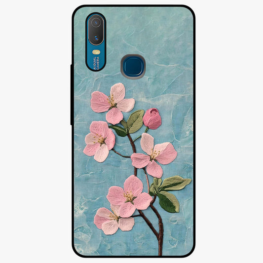 Threaded Blossom Breeze Glass Case showing flat back view with delicate blossom artwork and glossy glass finish.