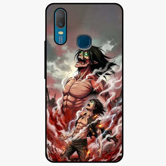 Titan Awakening Fury Glass Case showing flat back view with powerful titan inspired artwork and glossy glass finish.