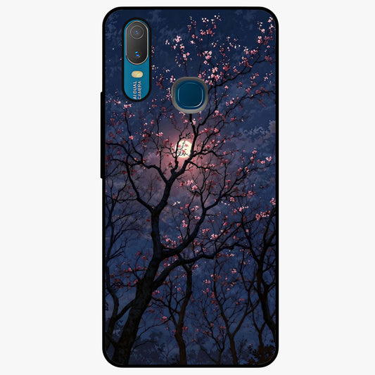 Twilight Sakura Serenade Glass Case showing flat back view with cherry blossom artwork at twilight and glossy glass finish.