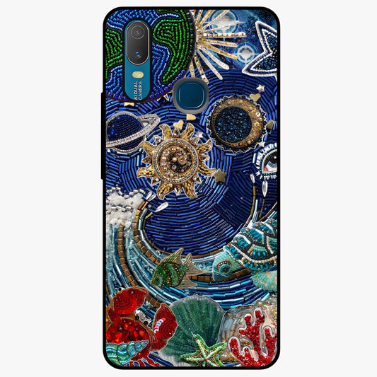 Universe Underwater Spark Glass Case showing flat back view with cosmic underwater themed artwork and glossy glass finish.