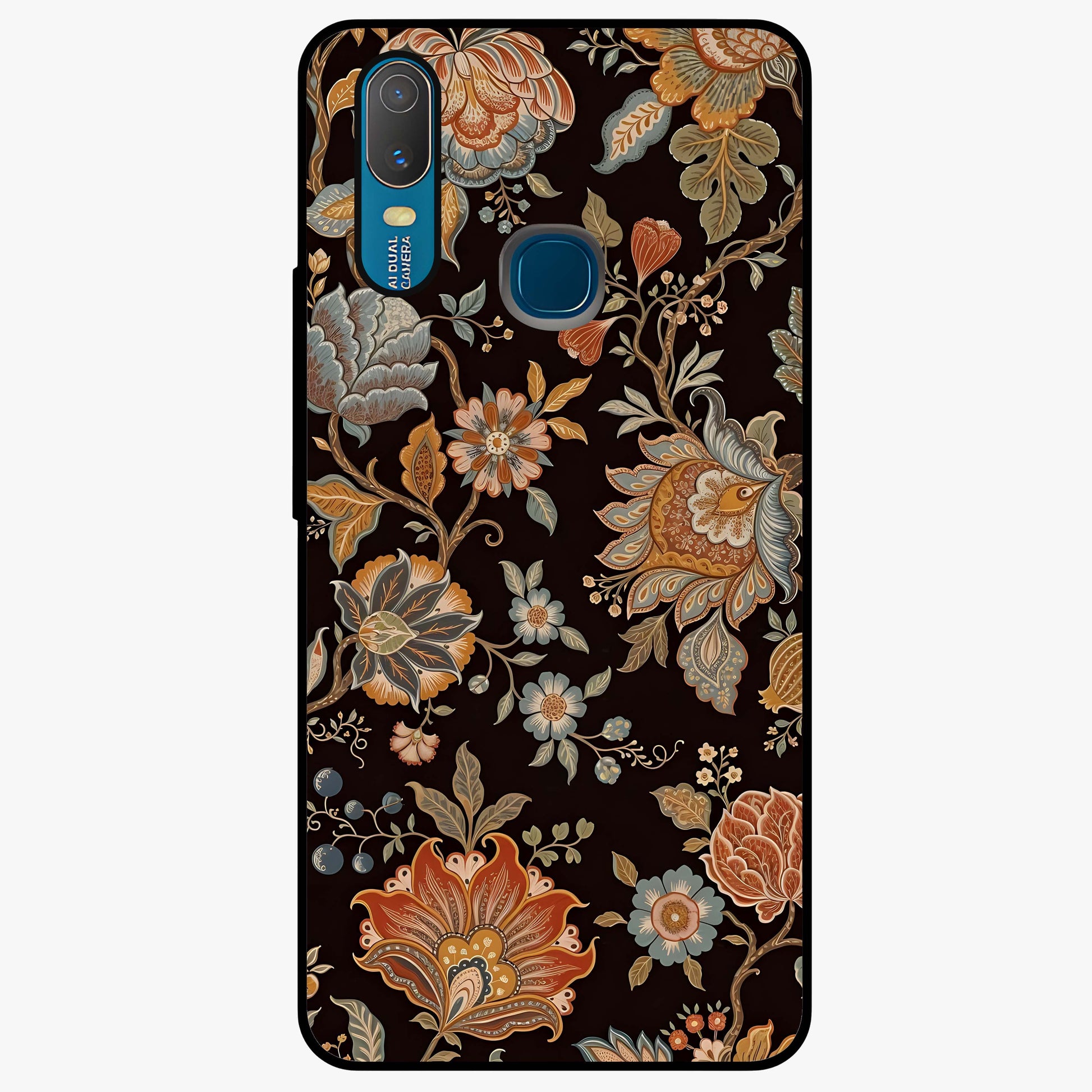 Vintage Floral Dream Glass Case showing flat back view with classic floral artwork and glossy glass finish.