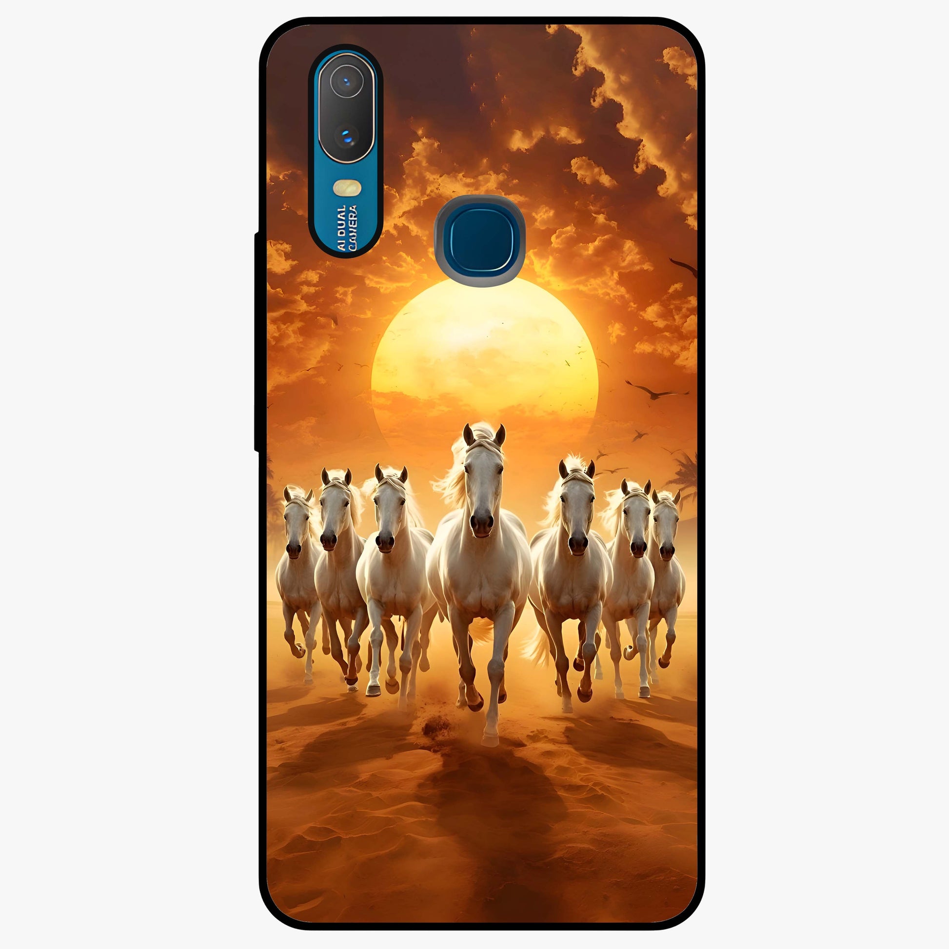 Wild Sunset Majesty Glass Case showing flat back view with majestic sunset landscape artwork and glossy glass finish.