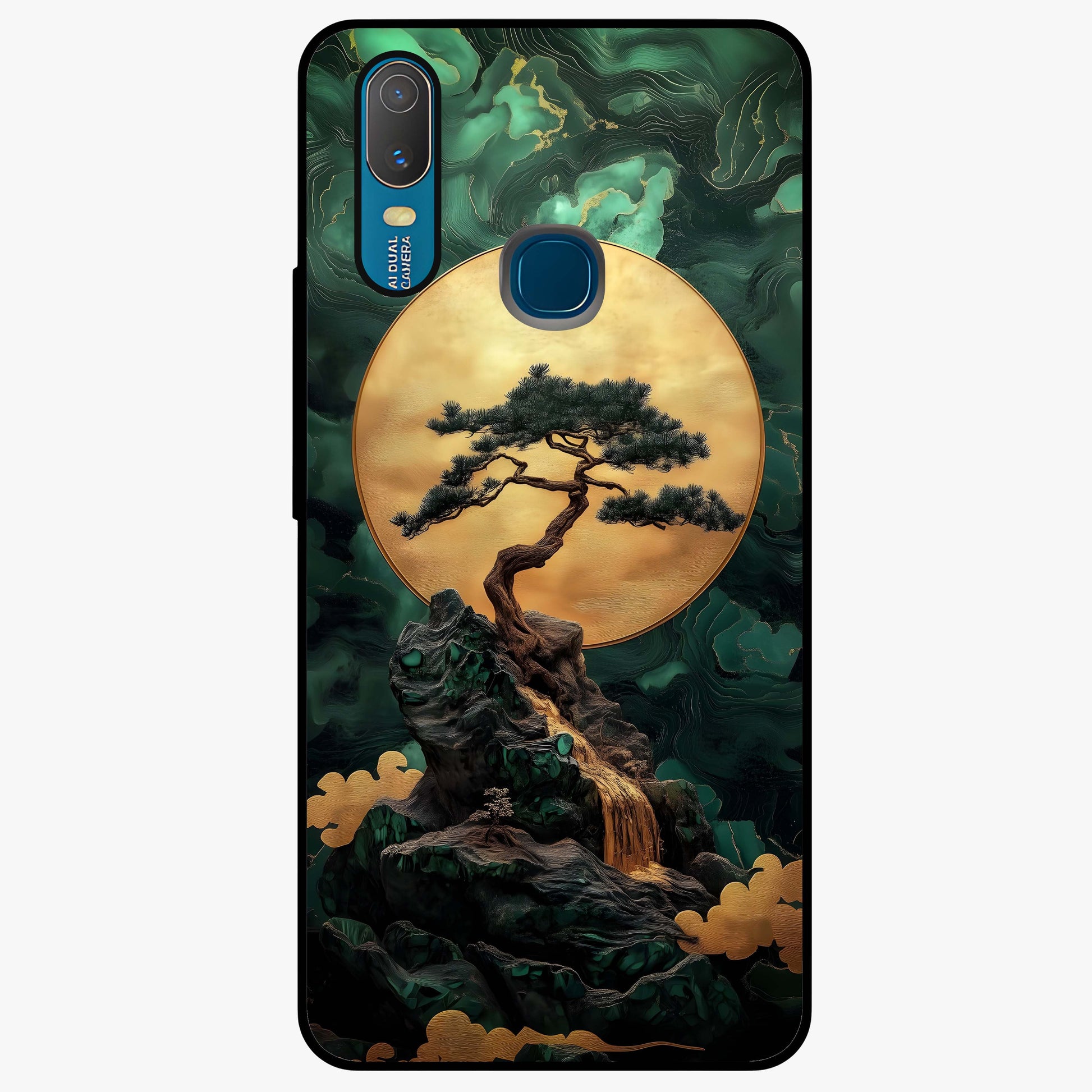 Zen Moon Rise Glass Case showing flat back view with calm moonrise artwork and glossy glass finish.
