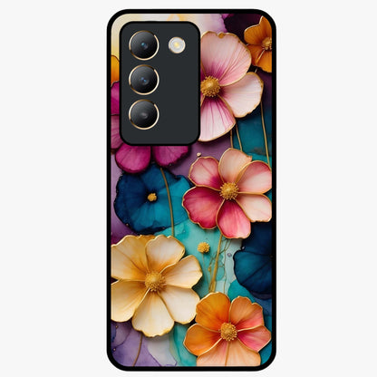 Artlyn Grace Flower Pattern Glass Case showing flat back view with elegant floral pattern artwork and glossy glass finish.