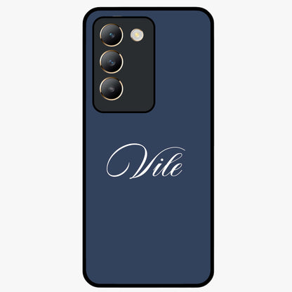 Blue Background Personalized Custom Name Glass Case showing flat back view with minimal blue background and custom name design.