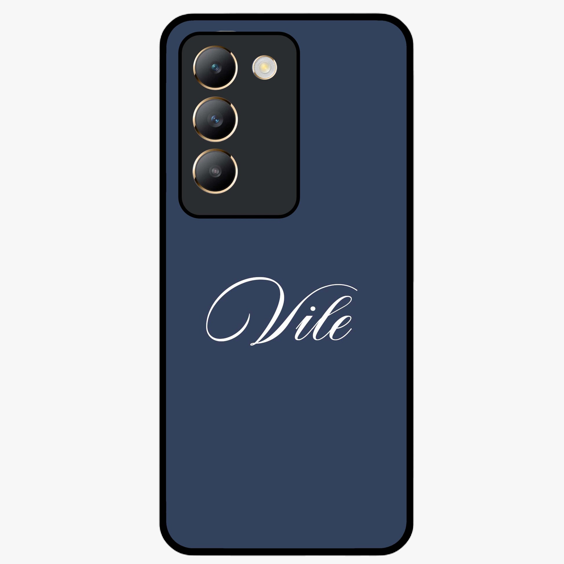 Blue Background Personalized Custom Name Glass Case showing flat back view with minimal blue background and custom name design.