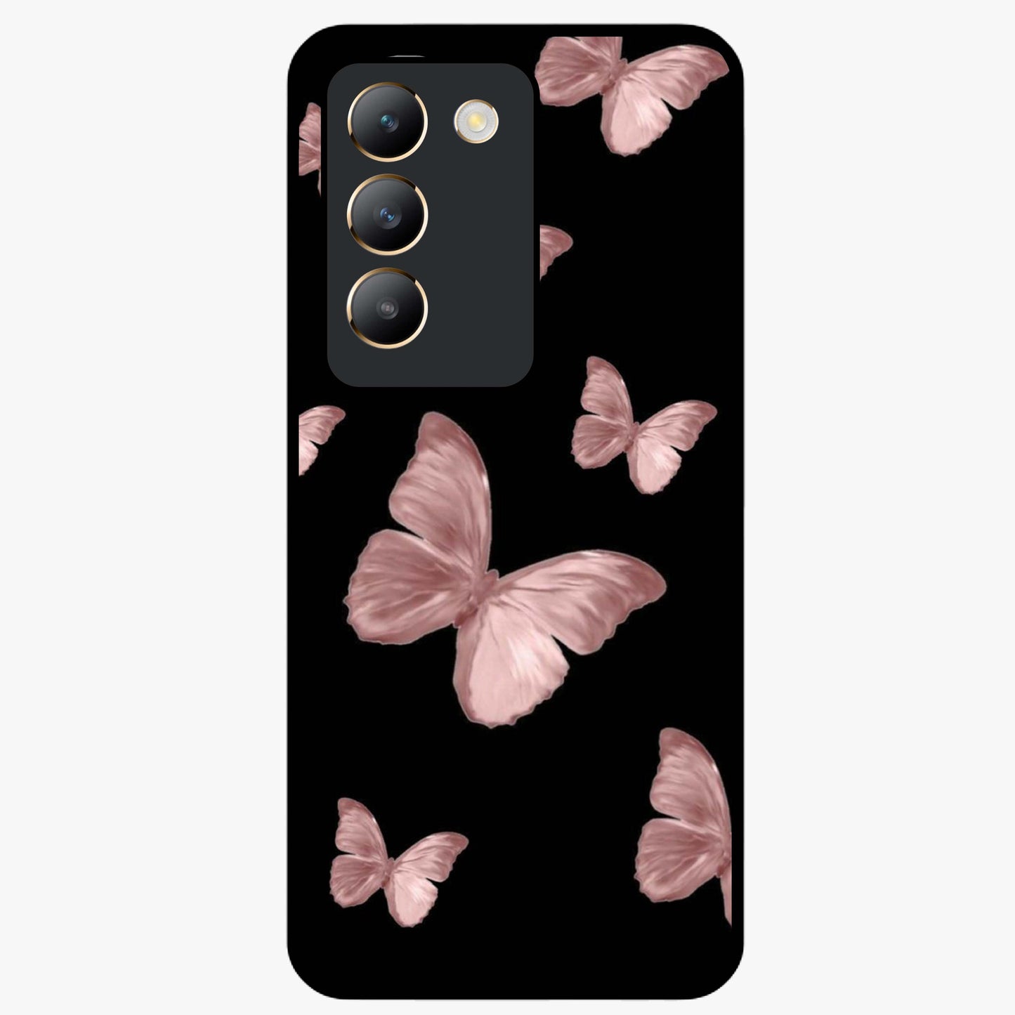 Butterfly Pattern Glass Case showing flat back view with elegant butterfly pattern artwork and glossy glass finish.