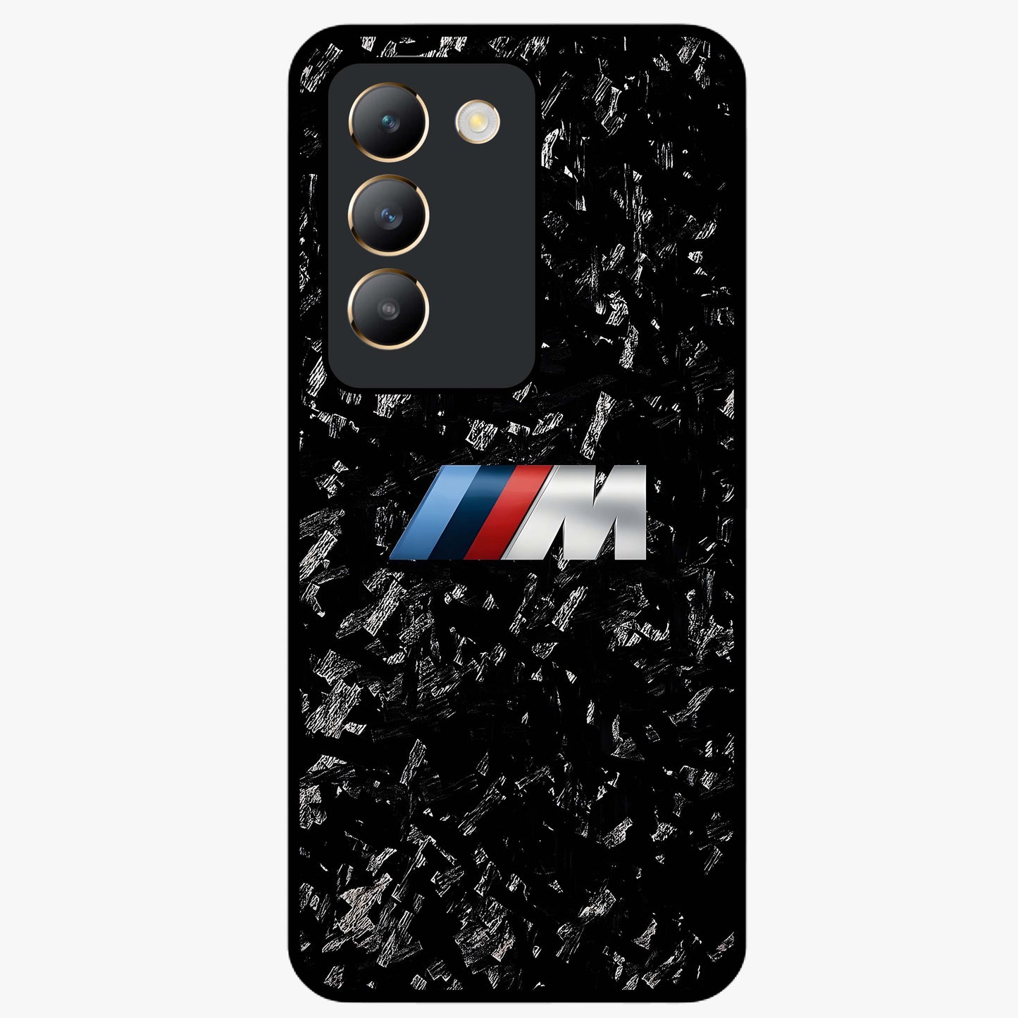 Carbon Speed Mark Glass Case showing flat back view with sporty carbon pattern artwork and glossy glass finish.