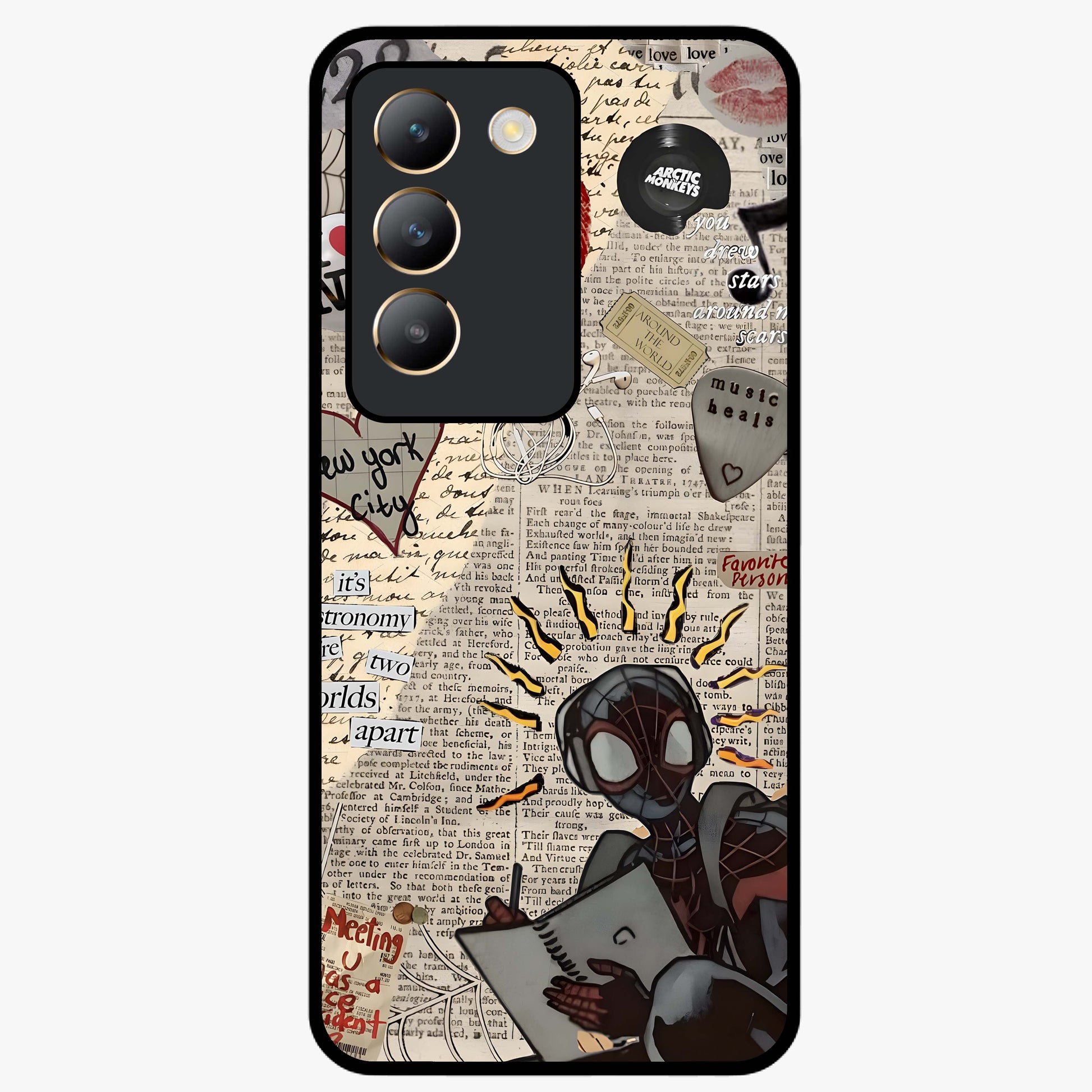 City Dream Sketch Glass Case showing flat back view with artistic city skyline sketch artwork and glossy glass finish.