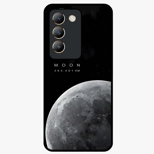 Cosmic Moon Glow Glass Case showing flat back view with glowing moon artwork and glossy glass finish.
