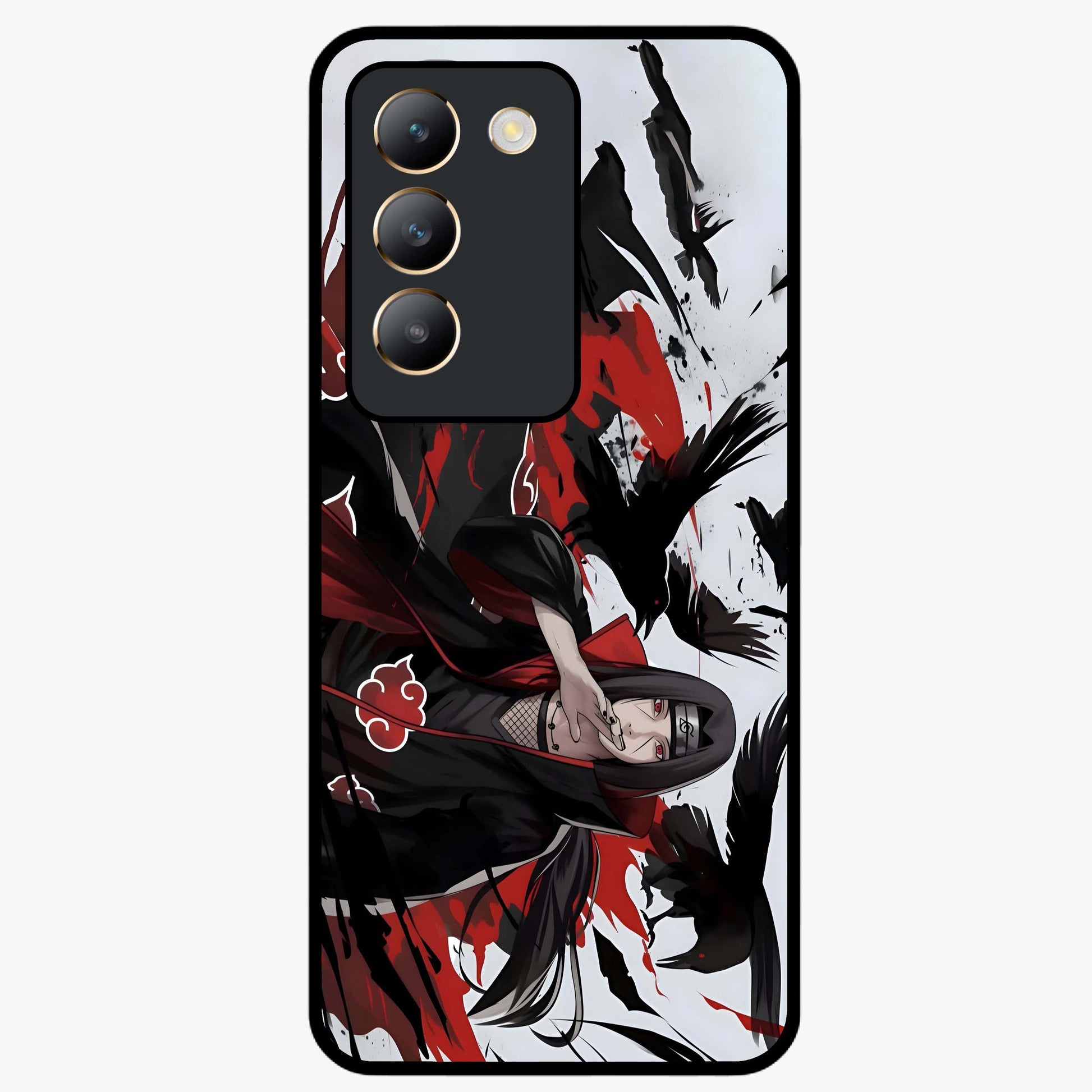 Crimson Crow Illusion Glass Case showing flat back view with artistic crow illusion artwork and glossy glass finish.