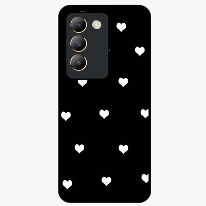 Cute And Simple White Hearts Glass Case showing flat back view with minimal white heart pattern and glossy glass finish.