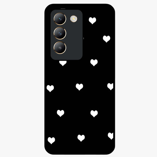 Cute And Simple White Hearts Glass Case showing flat back view with minimal white heart pattern and glossy glass finish.