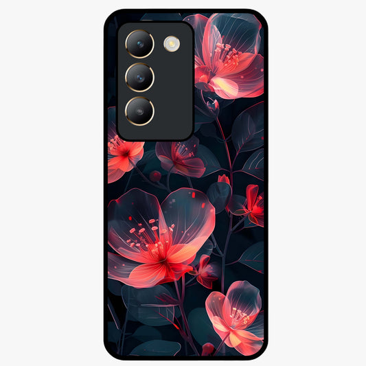 Dark Shade of Flower Glass Case showing flat back view with elegant dark floral artwork and glossy glass finish.