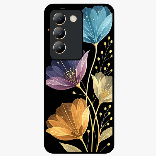 Delicate Multicolor Flowers Glass Case showing flat back view with vibrant floral artwork and glossy glass finish.