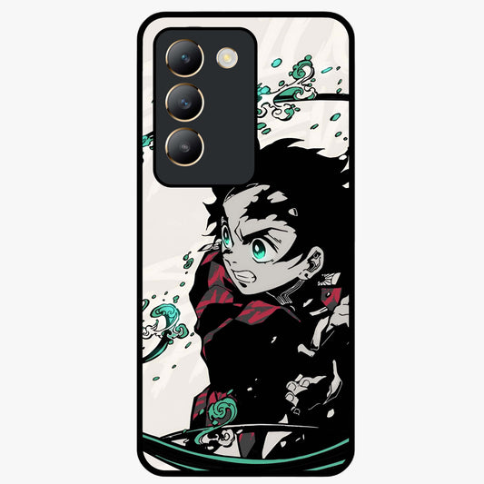 Demon Slayer Glass Case showing flat back view with bold anime inspired artwork and glossy glass finish.
