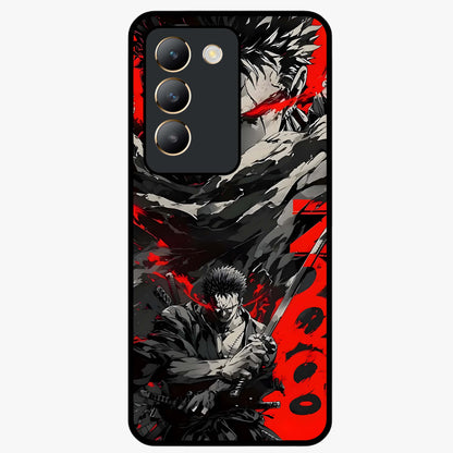 Demon Sword Resolve Glass Case showing flat back view with fierce sword warrior artwork and glossy glass finish.