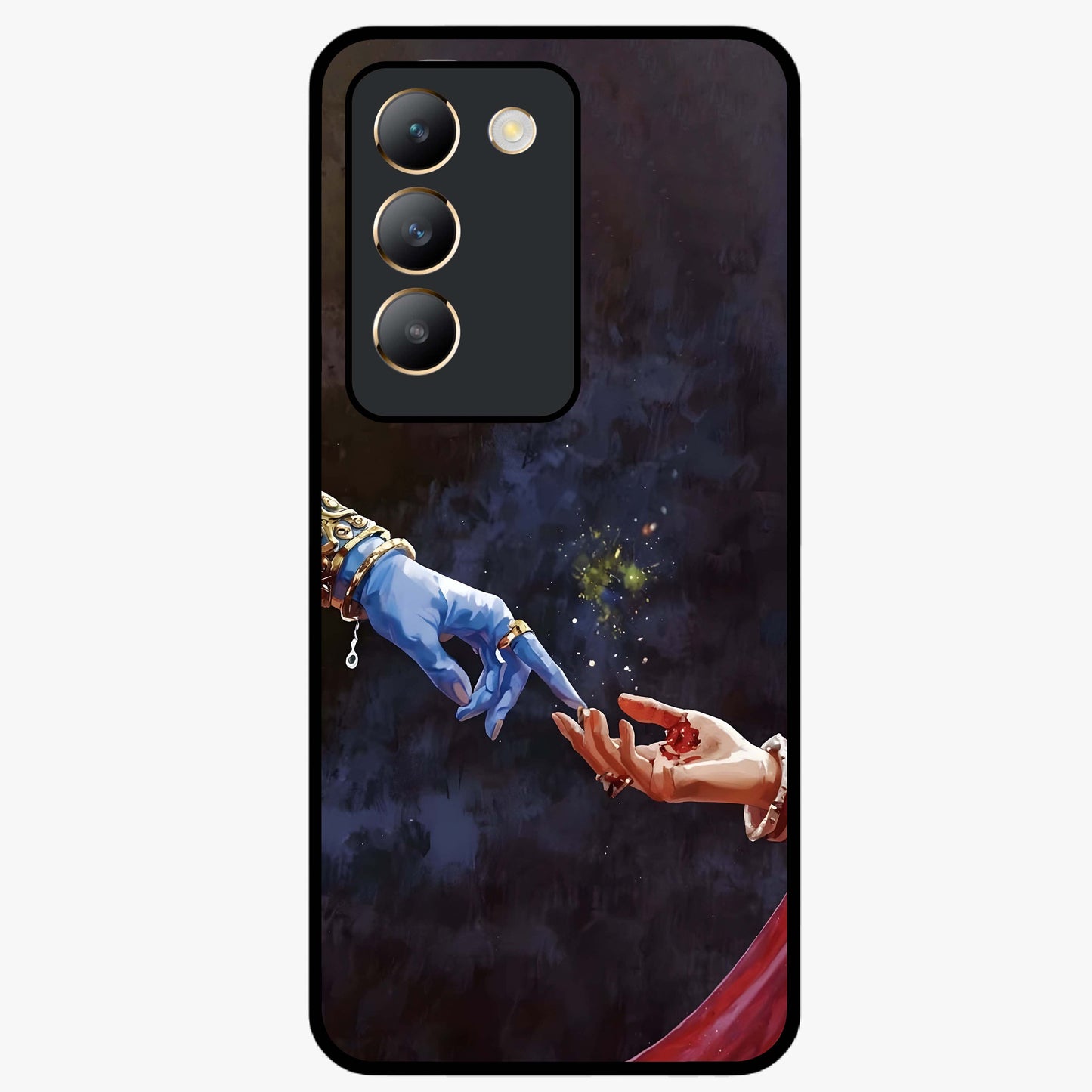 Divine Touch Eternal Glass Case showing flat back view with spiritual themed artwork and glossy glass finish.