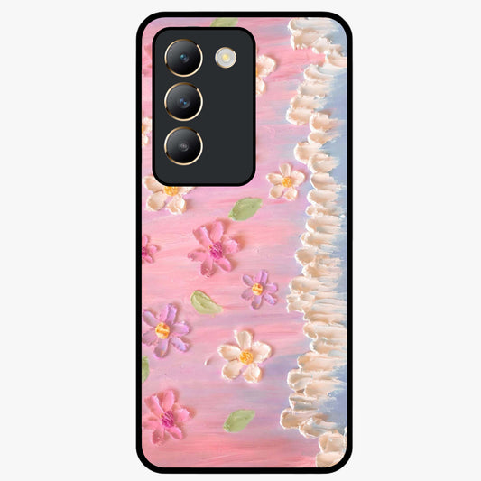 Dreamy Painted Garden Glass Case showing flat back view with artistic painted floral garden artwork and glossy glass finish.