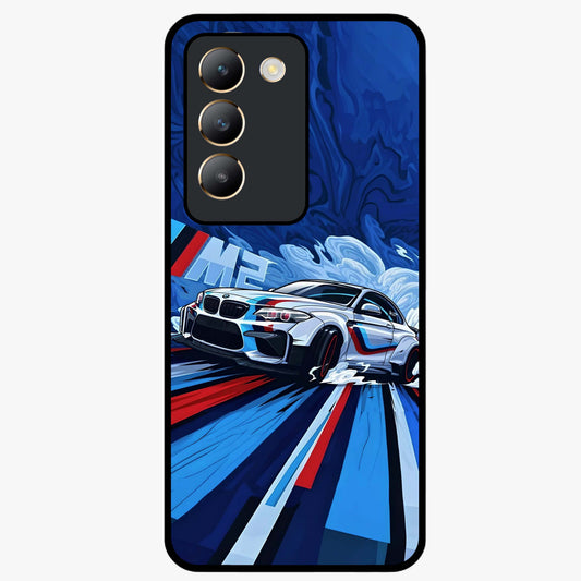 Drift Power Rush Glass Case showing flat back view with dynamic racing inspired artwork and glossy glass finish.