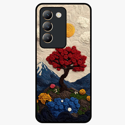 Eternal Nature Tapestry Glass Case showing flat back view with intricate nature tapestry artwork and glossy glass finish.