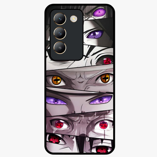 Eyes of Destiny Glass Case showing flat back view with striking eye themed artwork and glossy glass finish.